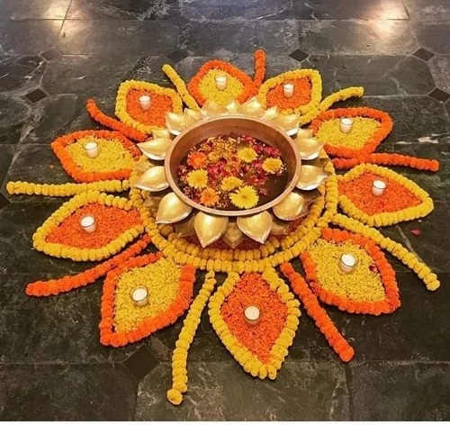 Free Hand Simple Rangoli Designs with Flowers 15