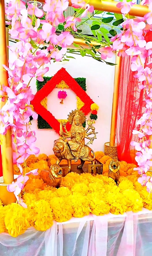Navratri Background Decoration With Flowers 11