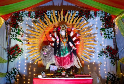 Navratri Background Decoration With Flowers 21