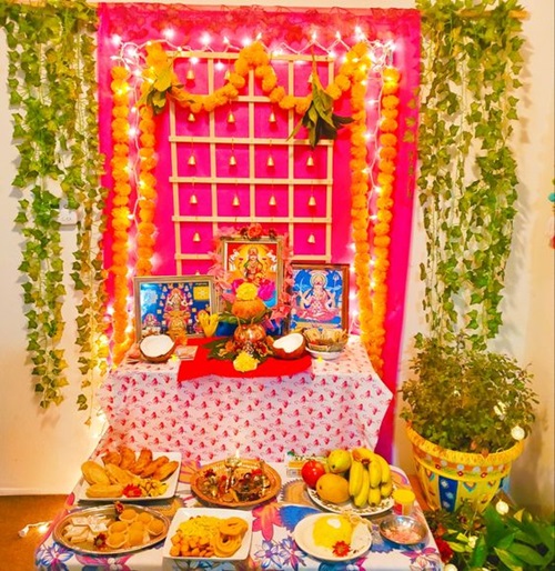 Navratri Background Decoration With Flowers 3