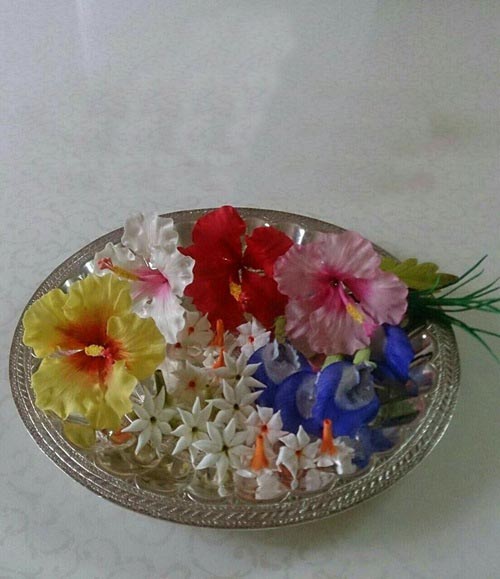 Shankhapushpi flower in pooja thaal
