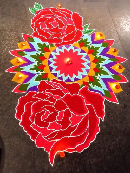  Simple rangoli design of Rose flower
