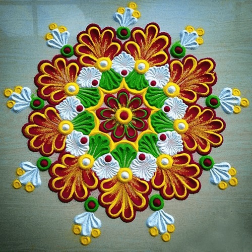 Beautiful Simple rangoli design of flower with combination dark colr