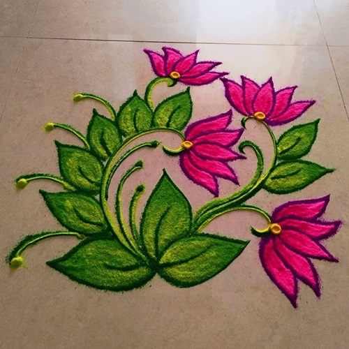 simple rangoli designs of flowers on floor